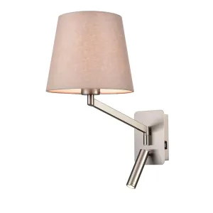6711/221BW Swing Arm Wall Light LED with USB with Taupe Shade
