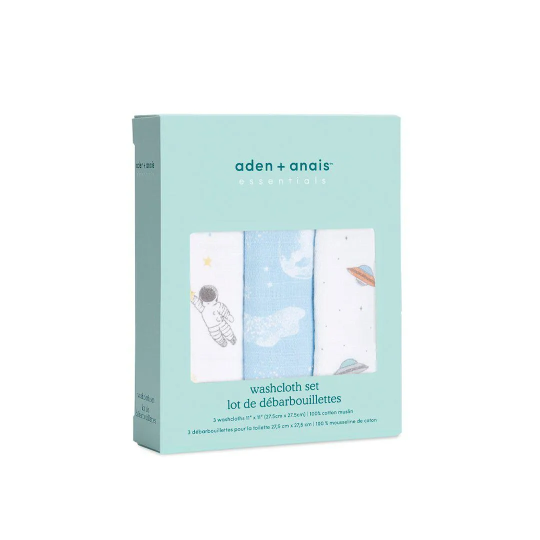aden   anais Essentials Muslin Washcloths - Space Explorers - 3 Pack