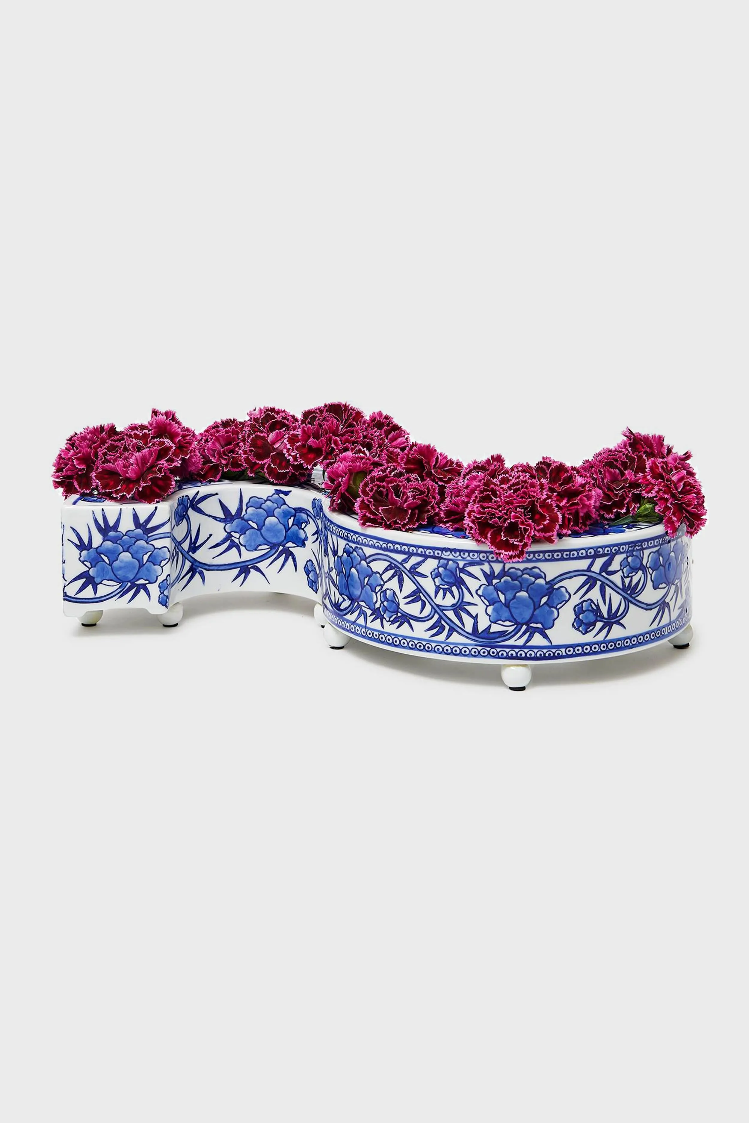 Blue and White 3 Piece Hand-Painted Floral Arranger