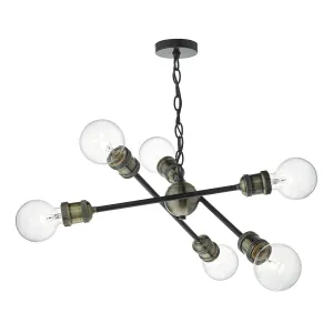 BRI0654 6 Light Suspended Light Black & Antique Brass