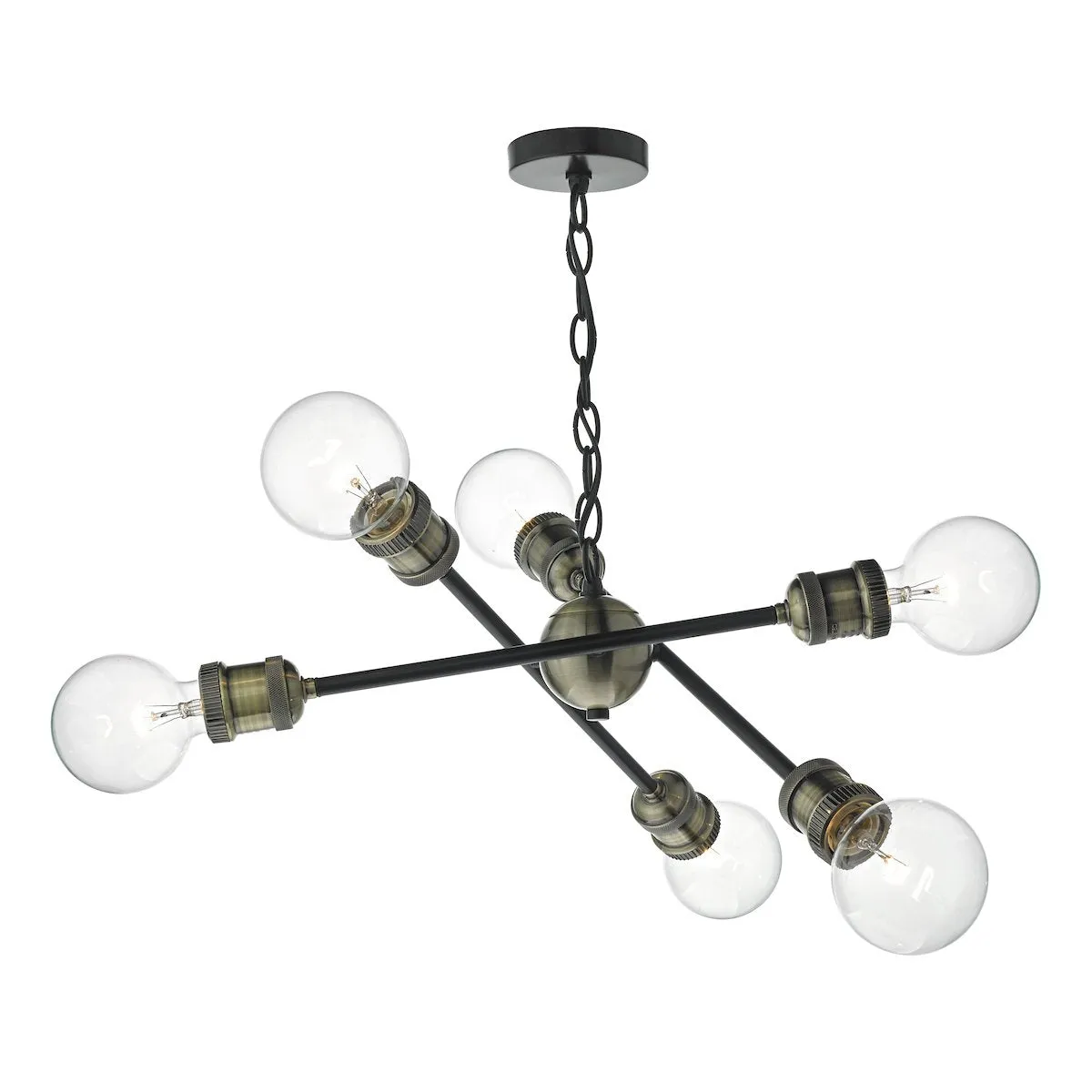 BRI0654 6 Light Suspended Light Black & Antique Brass