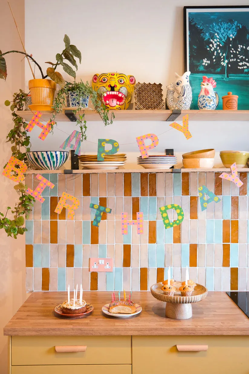 Bright Happy Birthday Sewn Garland