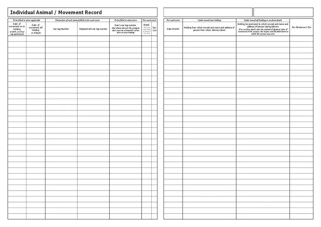 Cattle Movement Book - Herd Register for Cattle A4