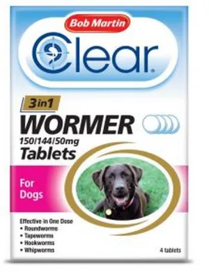 Clear 3 in 1 Wormer for Dogs 3kg - 40kg (4 Tabs)