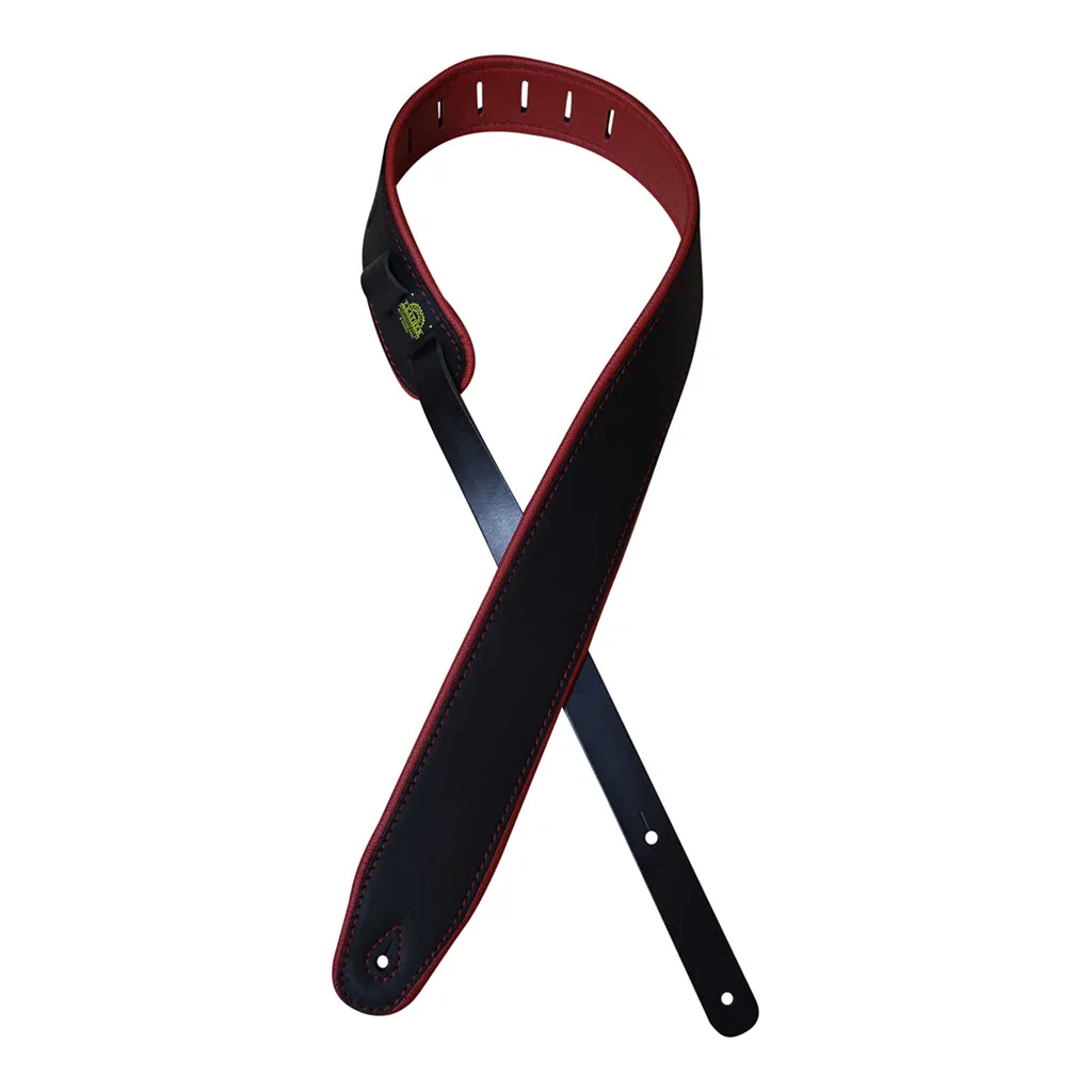 Colonial Leather - 2.5 Padded Upholstery Leather Guitar Strap - Black & Red