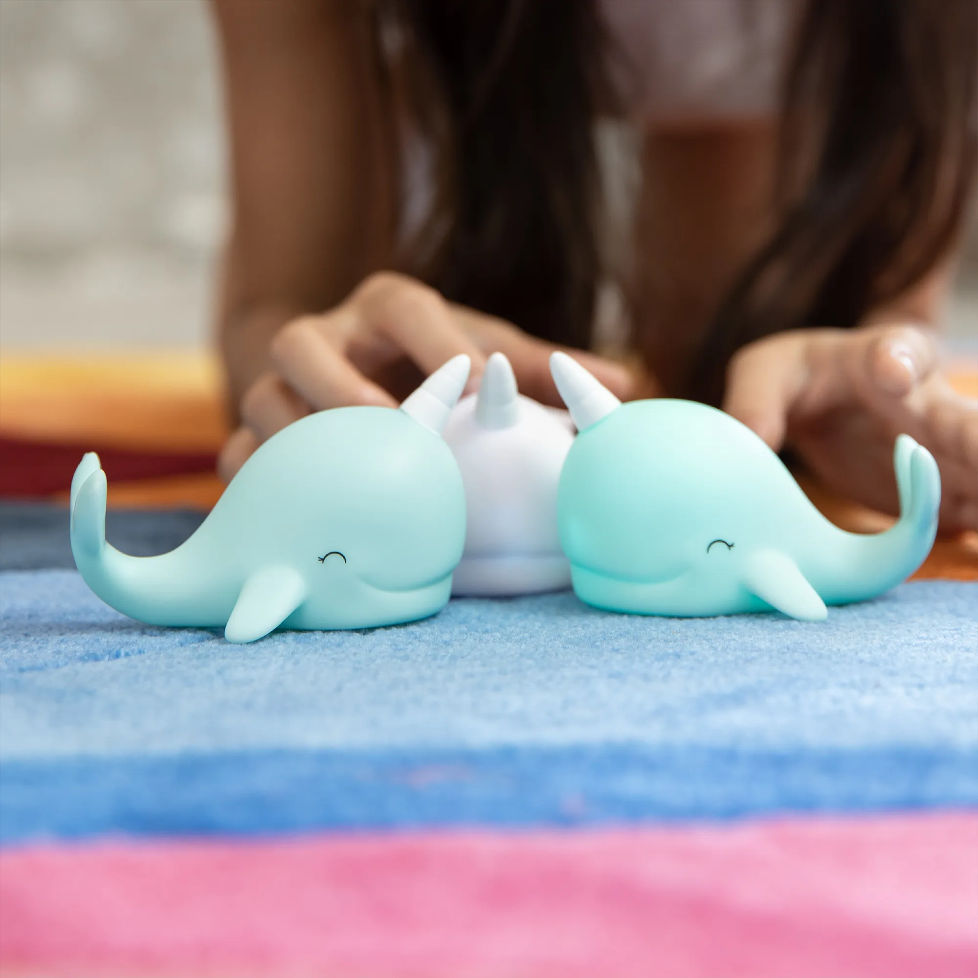 Colour Changing Night Light | Pastel Blue Narwhal | Mini
