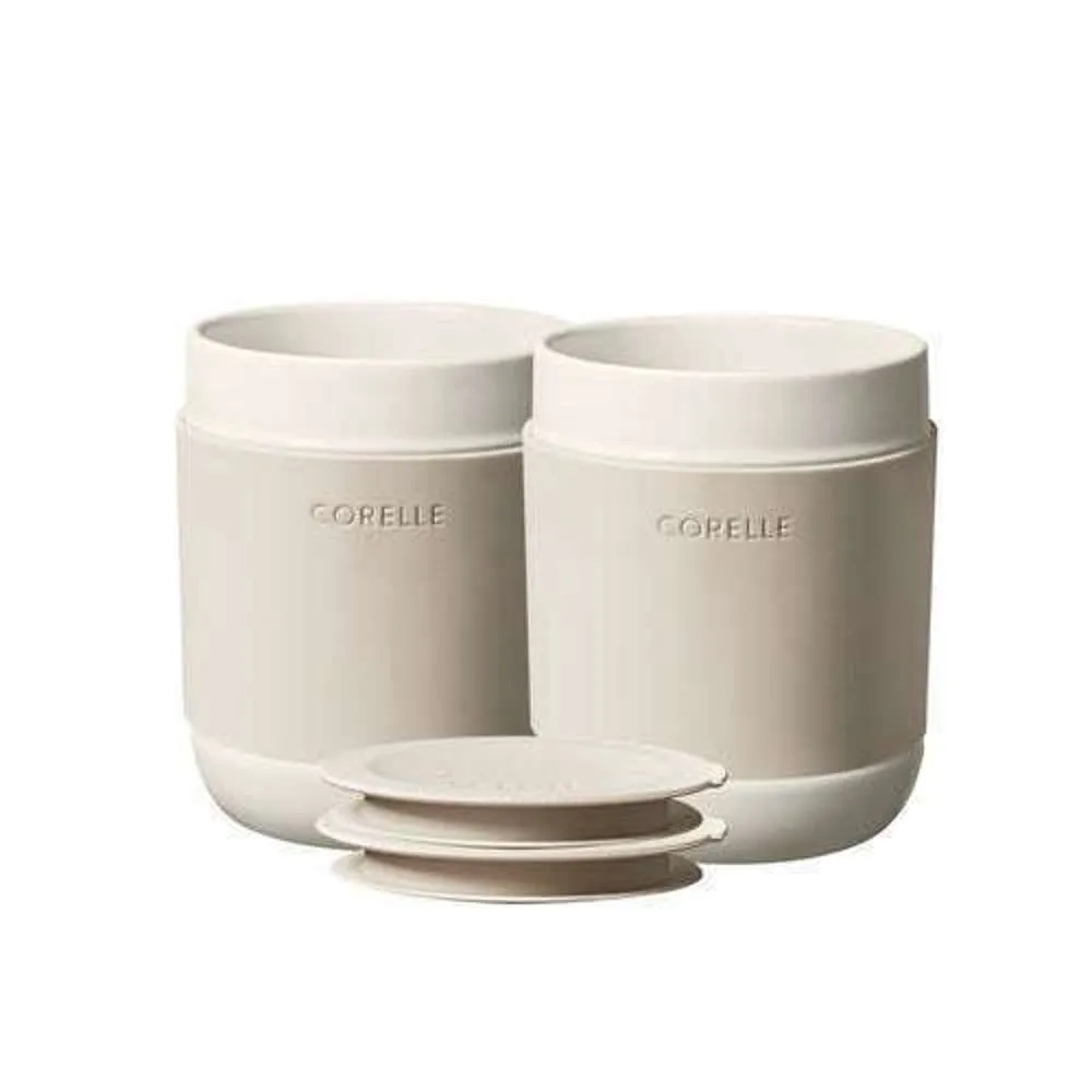 Corelle Stoneware Mug  Silicon Lid Oatmeal 12oz 2pc