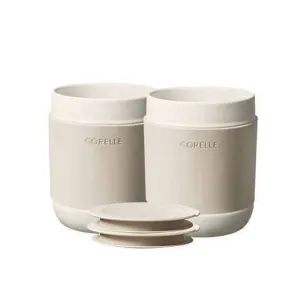 Corelle Stoneware Mug  Silicon Lid Oatmeal 12oz 2pc