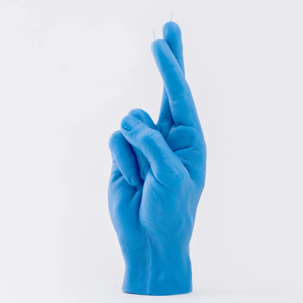 Crossed Fingers Hand Gesture Candle | Blue