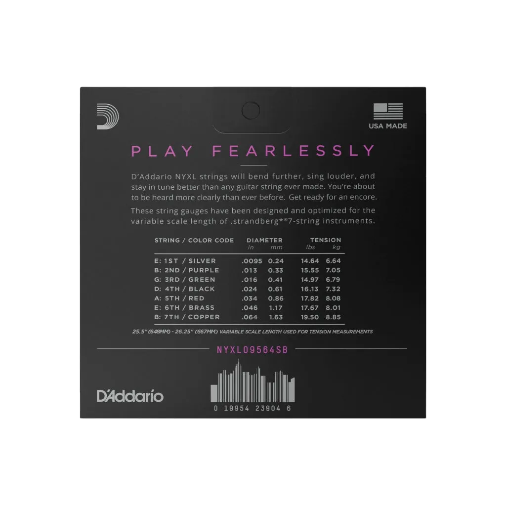 D'Addario NYXL09564SB NYXL Nickel Wound Electric Guitar Strings - .0095-.064 Custom Light 7-string