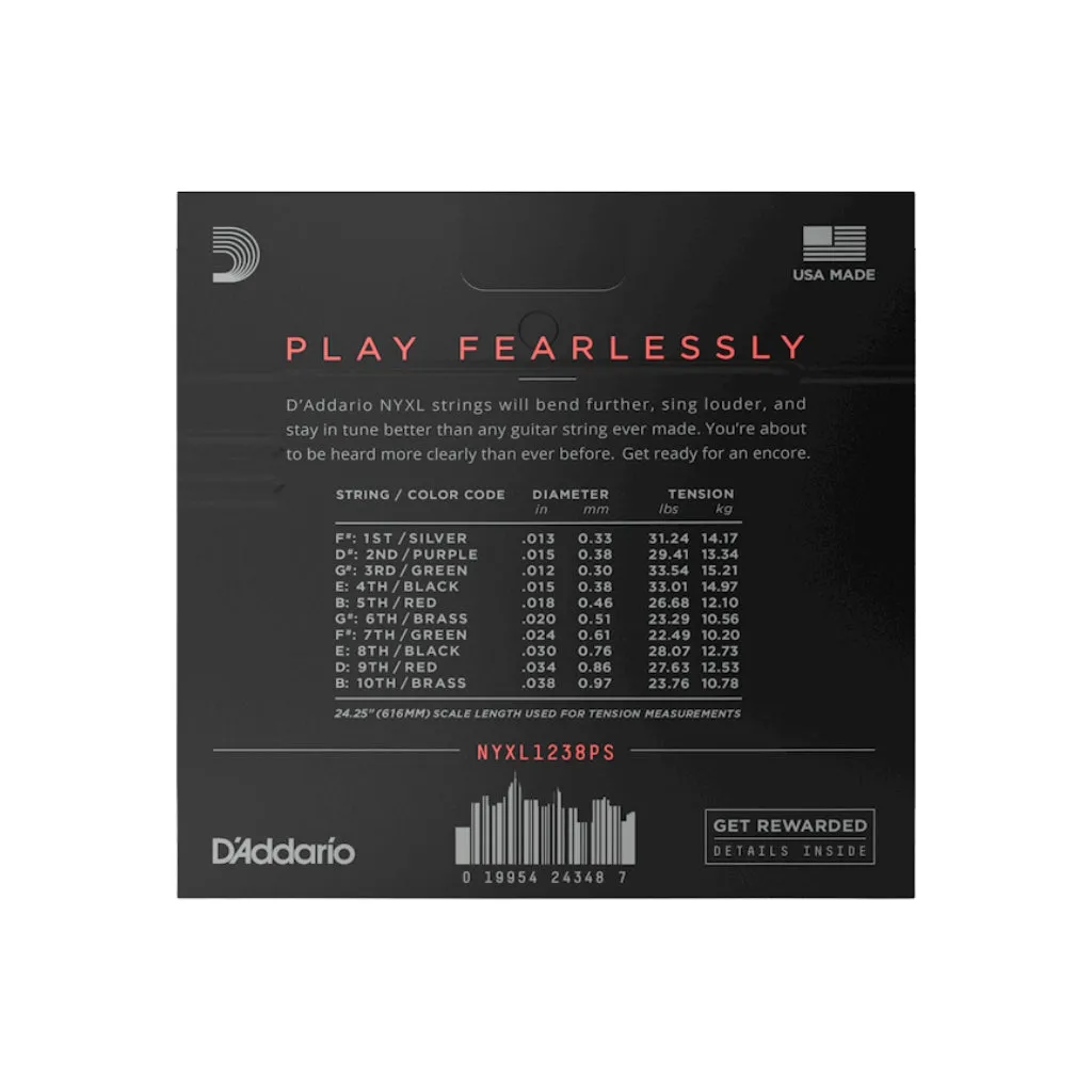 D'Addario NYXL1238PS NYXL Nickel Wound Strings for E9th Pedal Steel - .012-.038, Custom Medium