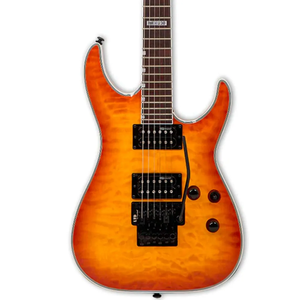ESP LTD MH-230 QM FR Electric Guitar - Quilted Maple Amber Sunburst w/ Floyd Rose - LMH-230QMASB