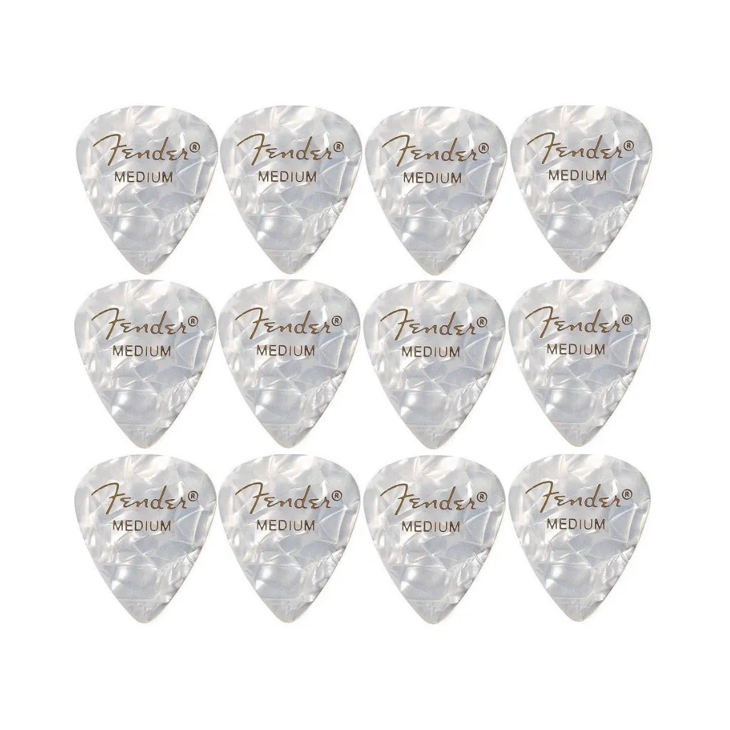 Fender Premium Celluloid 351 Shape Picks Medium White Moto 12 Pack