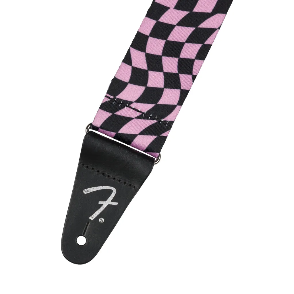 Fender Wavy Checkerboard Guitar Strap - Pink and Black, 2"