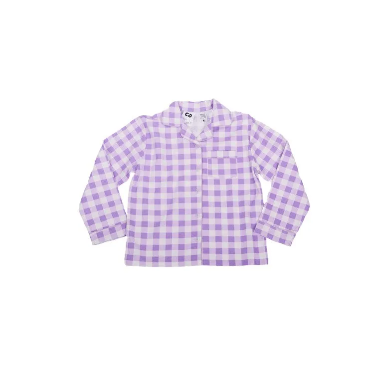 Flannel PJ Set, Lavender Gingham, Size 8