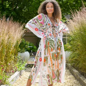 Folksy Floral Print Kimono | Pink & Green