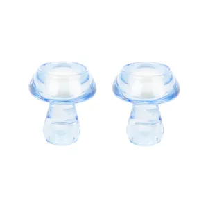 Glass Mushroom Candle Holders | Light Blue | Set of 2