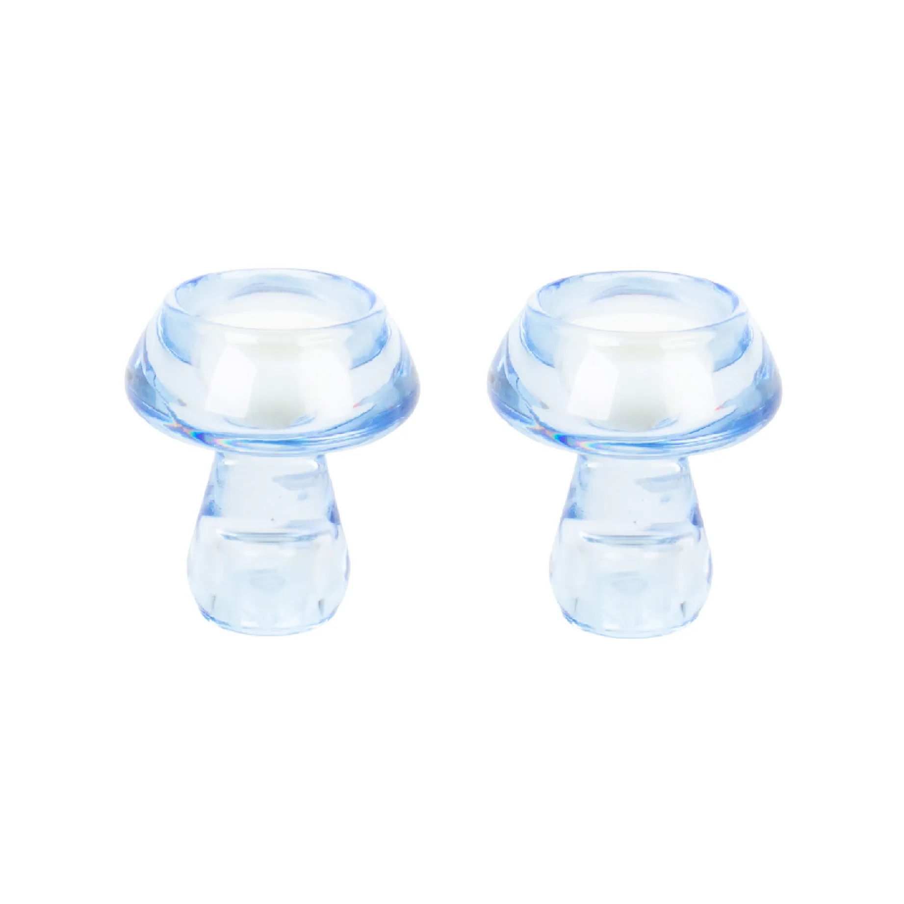 Glass Mushroom Candle Holders | Light Blue | Set of 2