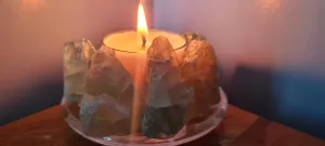 GREEN FLOURITE CRYSTAL SPA CANDLE HOLDER(made by me)