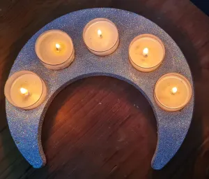HOLOGRAPHIC SHIMMERING HANDMADE CRESCENT MOON T LIGHT HOLDER MADE BY ME
