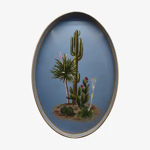 Les Ottomans | Flora Handpainted Iron Oval Tray - Cactus