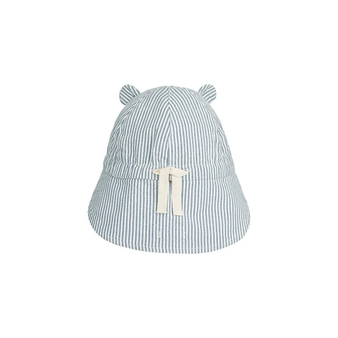 Liewood Gorm Reversible Seersucker Sun Hat (2023) - Blue Wave/Creme de la Creme - Stripe