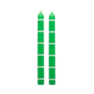 Long Stripe Candles | Green & White | Set of 2