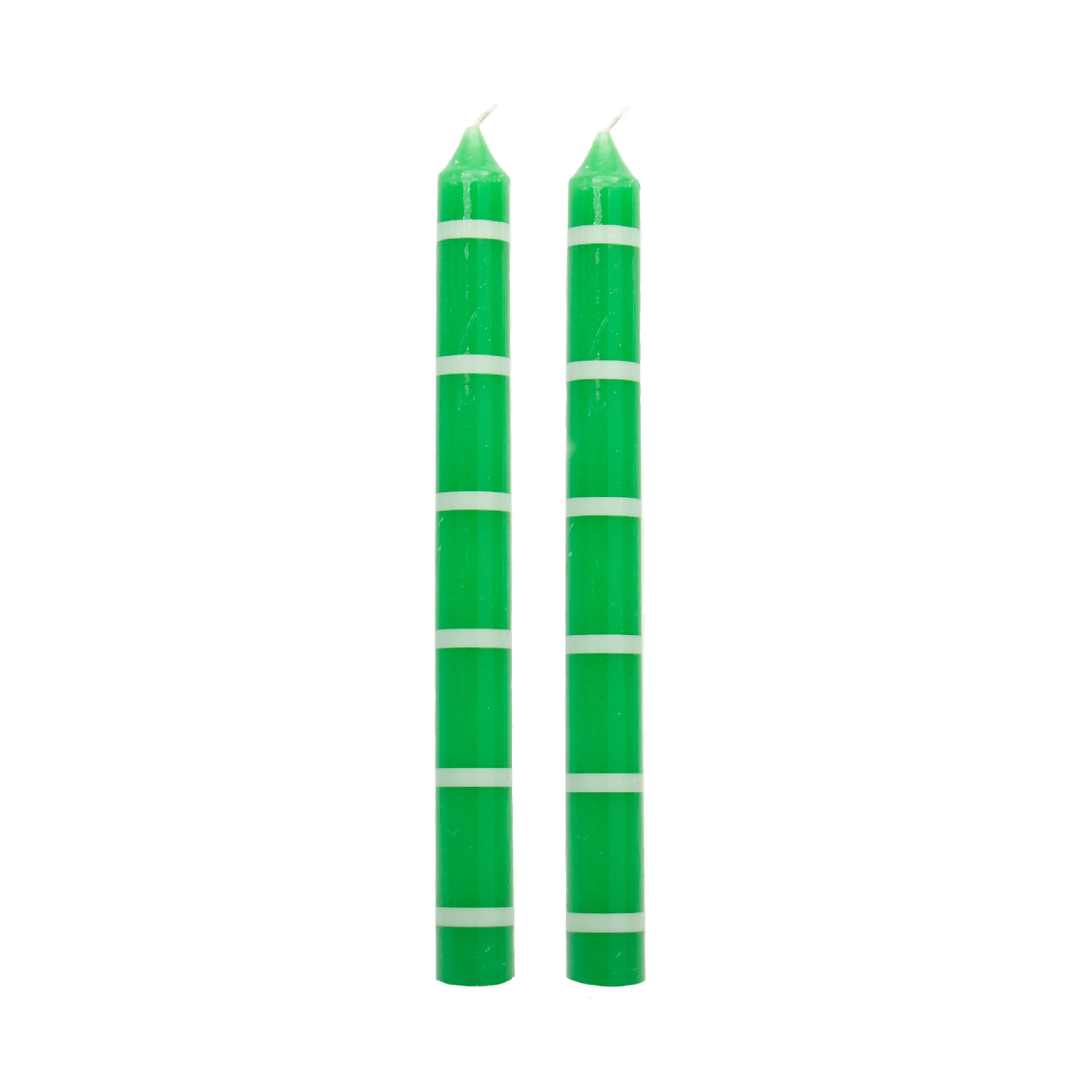 Long Stripe Candles | Green & White | Set of 2