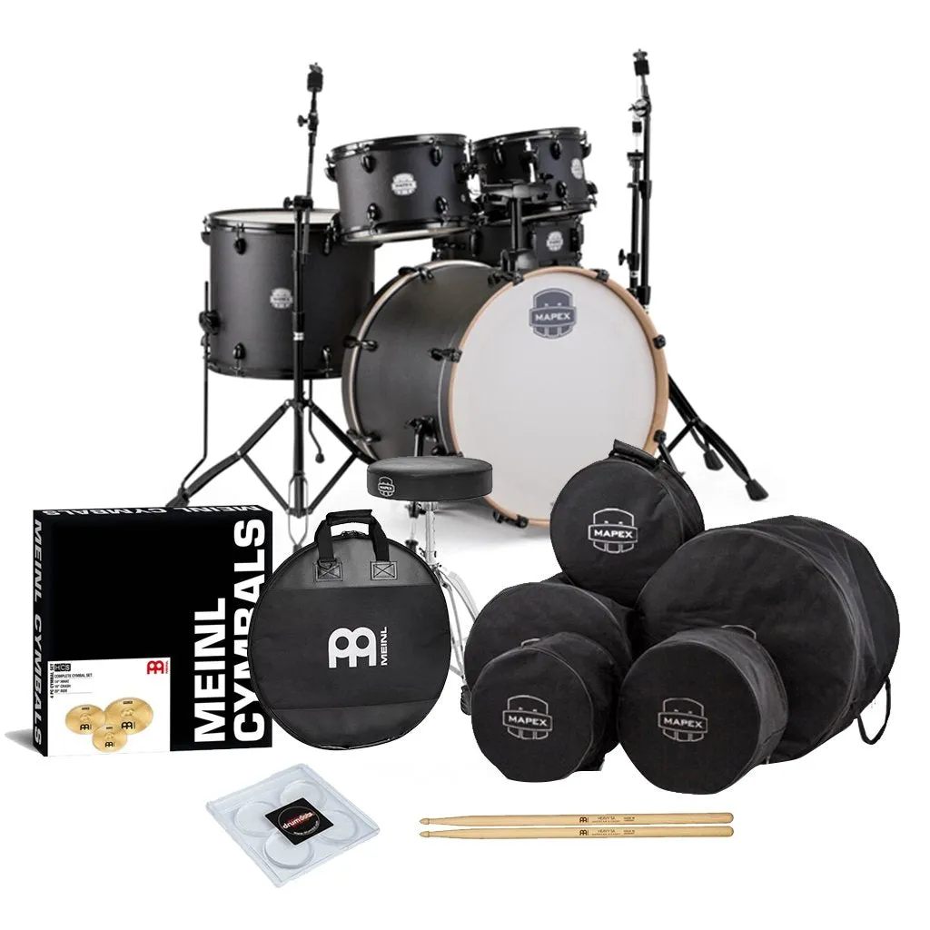 Mapex Storm Ebony Wood Grain Blue - 10, 12, 16, 22   14s Package with Hardware and Cymbals