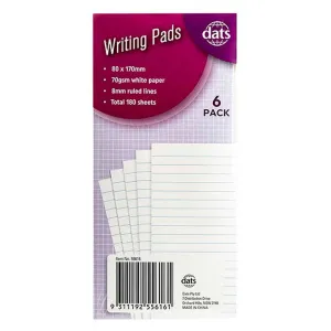Paper Pad, Writing 30pgs, 80x170mm, 6pk