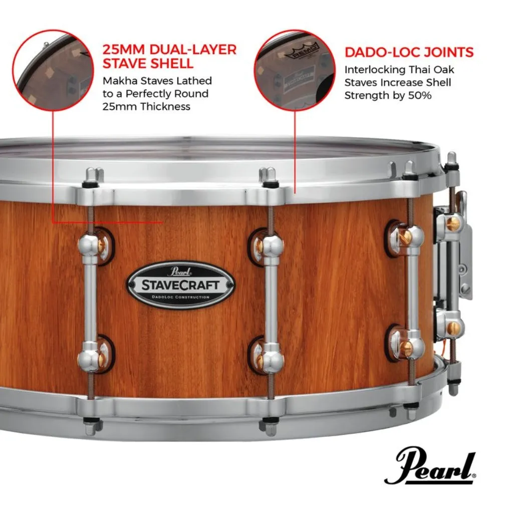 Pearl 14"x6.5" StaveCraft Makha with Thai Oak DadoLoc Snare Drum