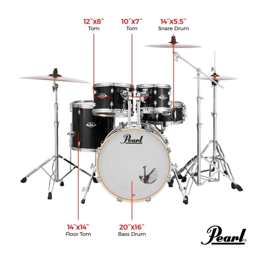 Pearl Export 20" EXX  Fusion Drum Kit Package with Zildjian Cymbals & Hardware - Jet Black