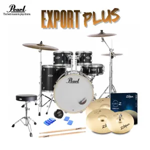Pearl Export 20" EXX  Fusion Drum Kit Package with Zildjian Cymbals & Hardware - Jet Black