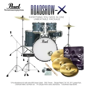 Pearl RS Roadshow-X 20" 5-Piece Fusion Drum Kit Package - Aqua Blue Glitter