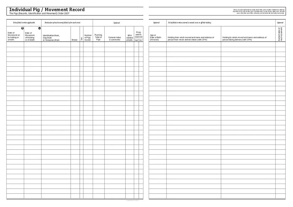 Pig Movement Book - Herd Register for Pigs A4