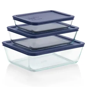 Pyrex Glass Container Rectangle with Blue Lid 6pc