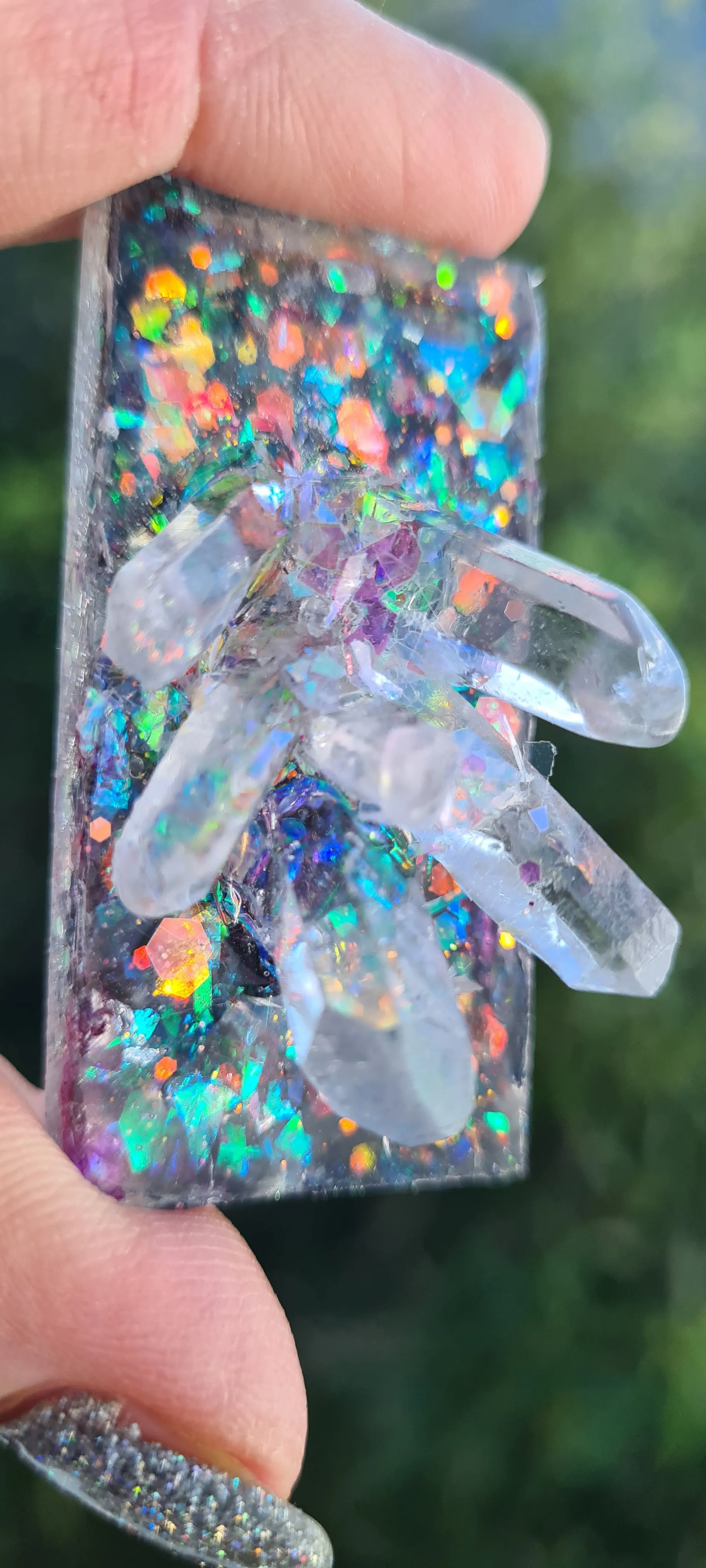 QUARTZ CLUSTER ON BLACK OPAL look pendant-made by me
