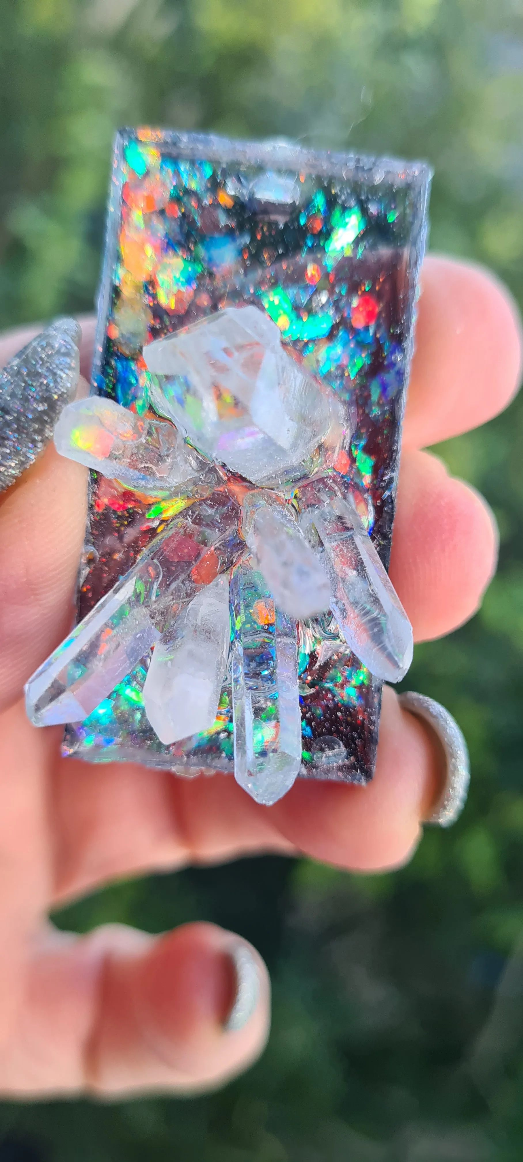 QUARTZ CLUSTER ON BLACK OPAL look pendant-made by me