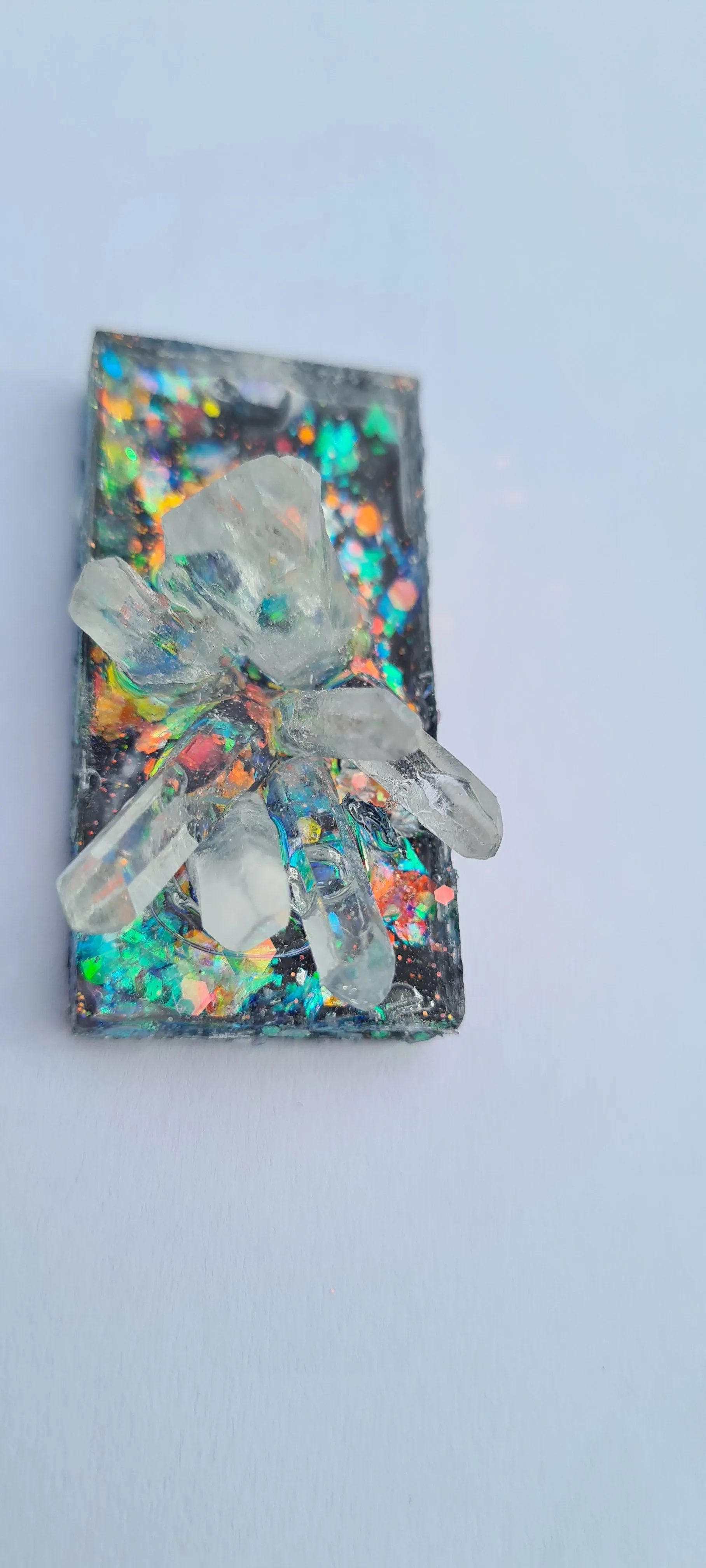 QUARTZ CLUSTER ON BLACK OPAL look pendant-made by me