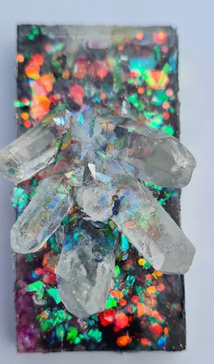 QUARTZ CLUSTER ON BLACK OPAL look pendant-made by me