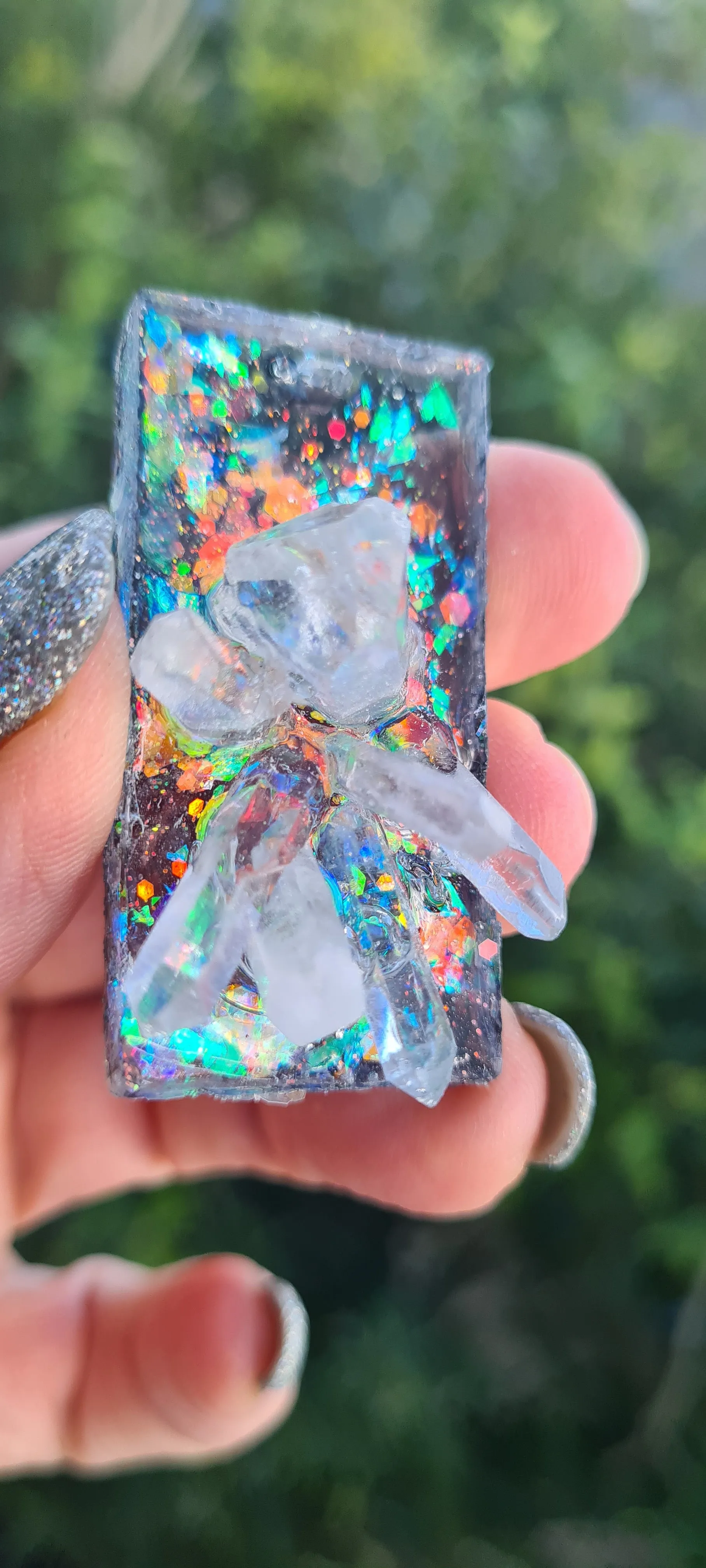 QUARTZ CLUSTER ON BLACK OPAL look pendant-made by me