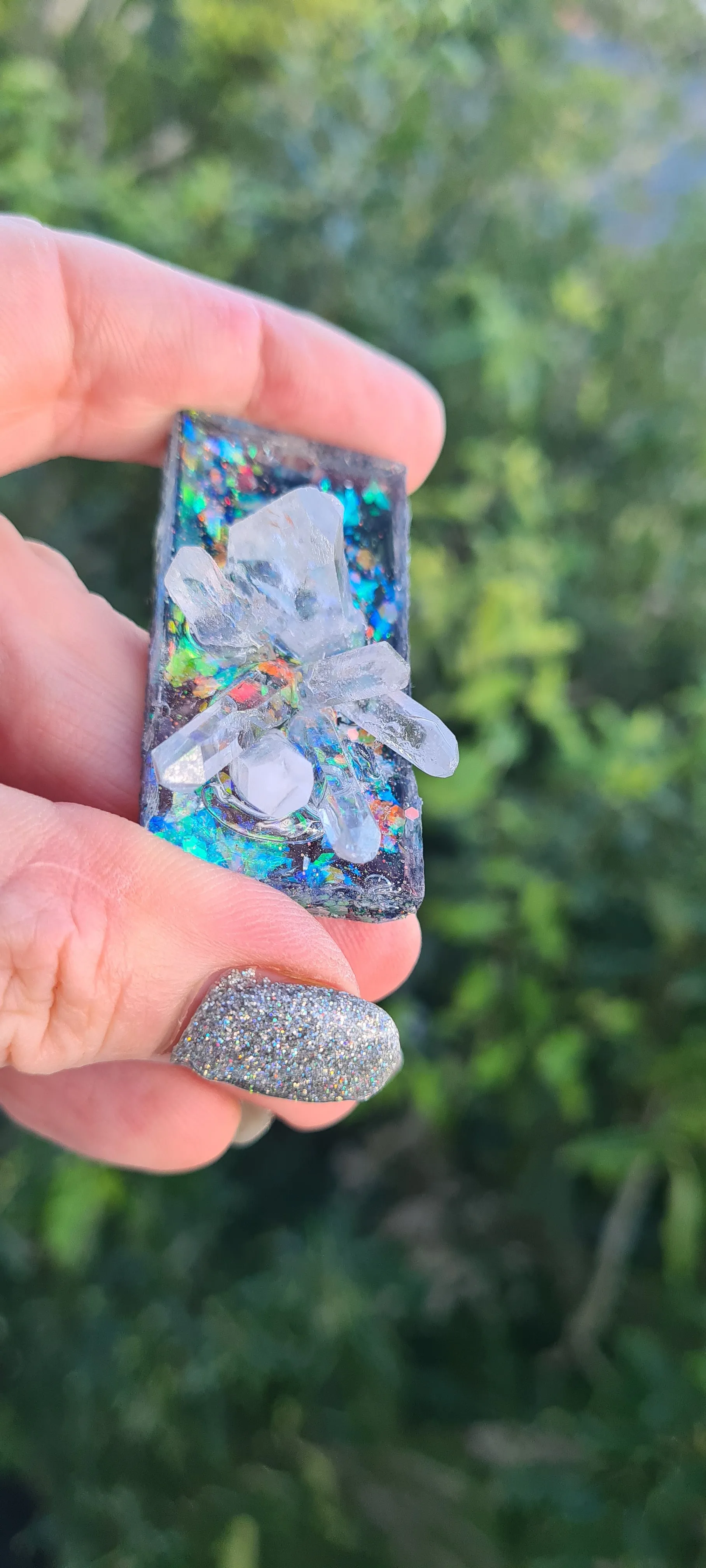 QUARTZ CLUSTER ON BLACK OPAL look pendant-made by me