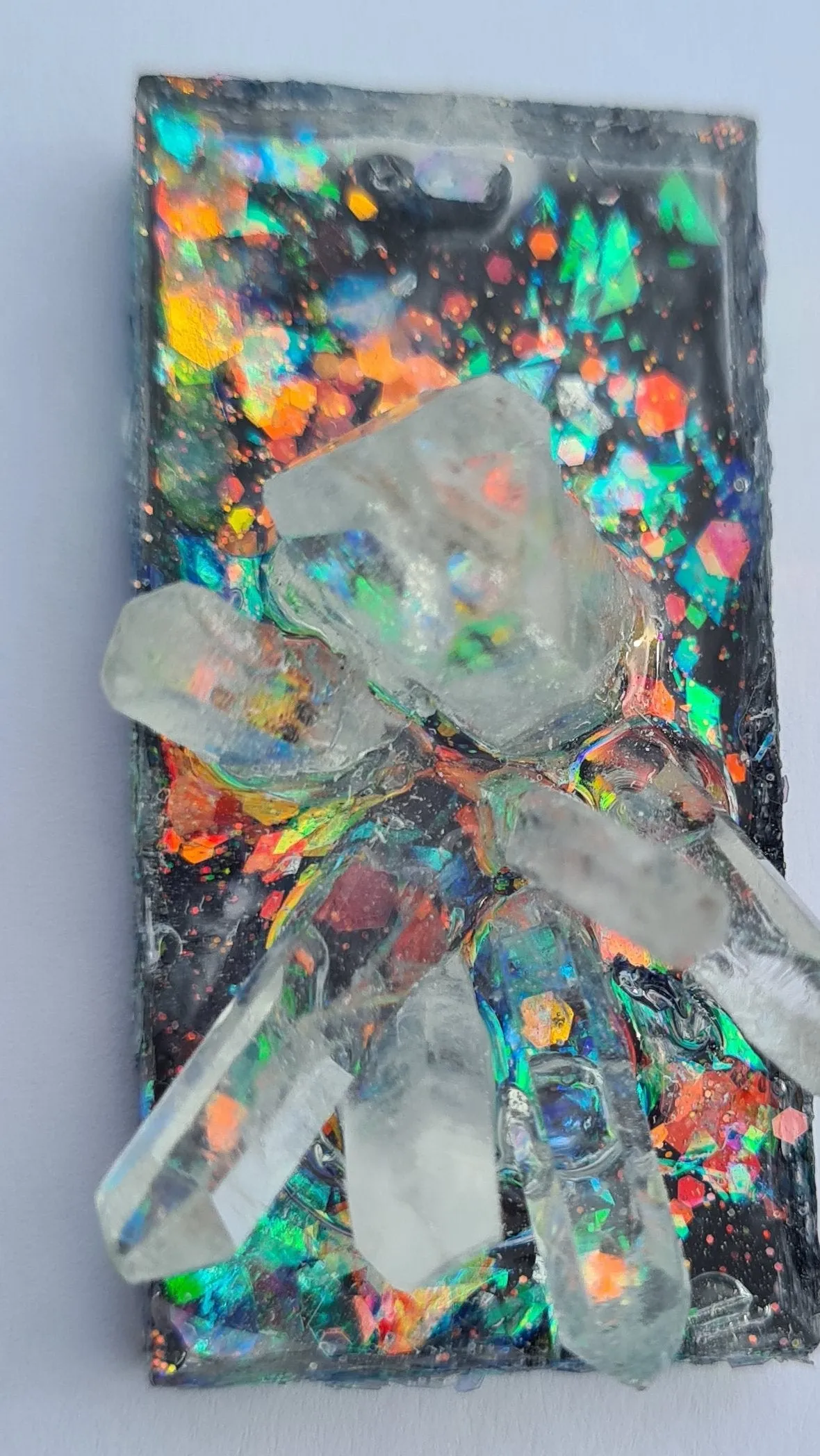 QUARTZ CLUSTER ON BLACK OPAL look pendant-made by me