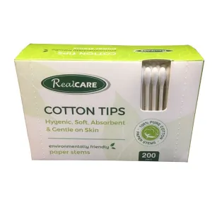 Real Care Paper Stem Cotton Tips, 200pk