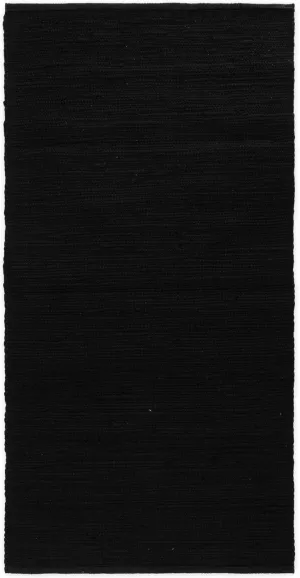 Rug Solid Cotton Carpet Black, 65 X 135 Cm