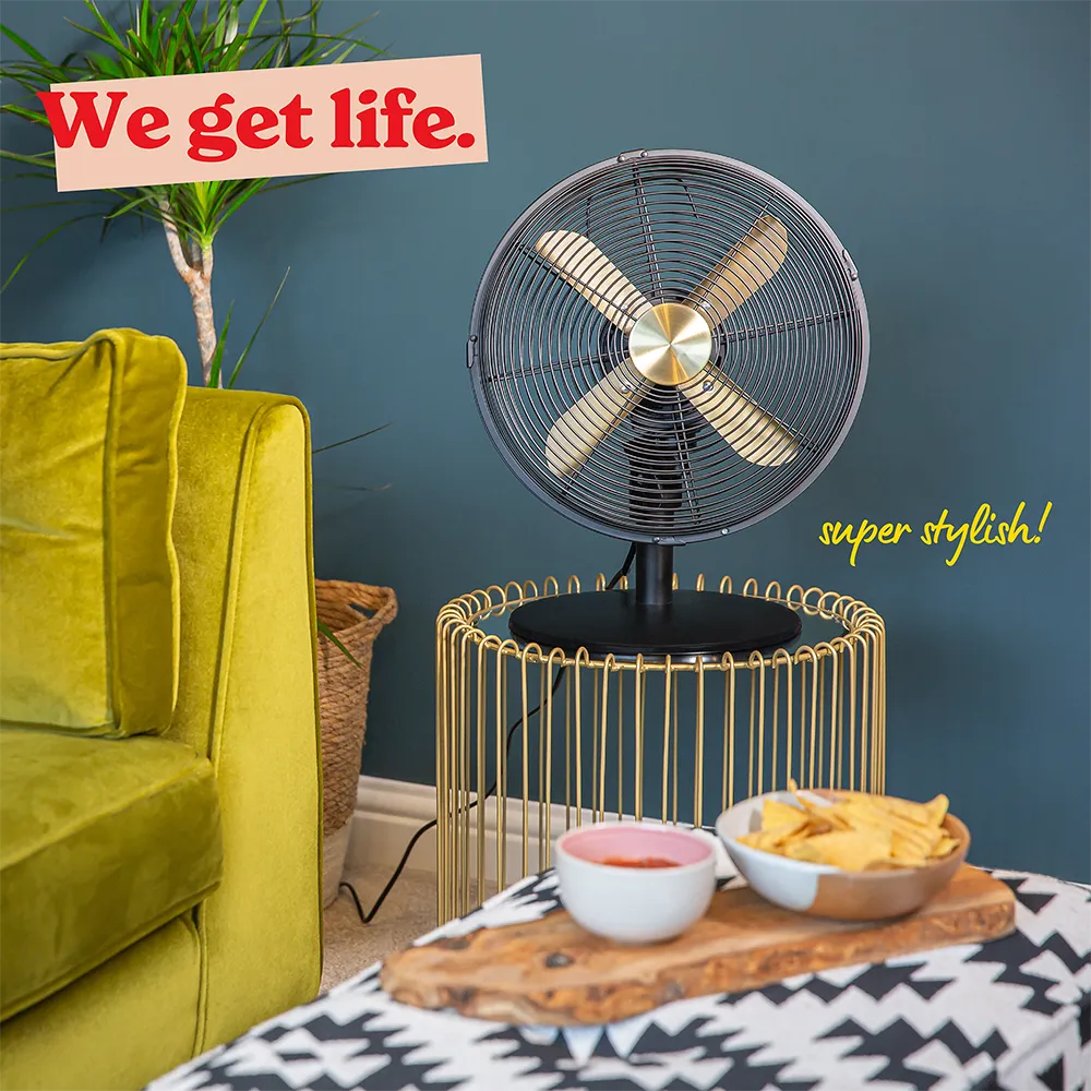 Russell Hobbs RHMDF1201BG 12” Metal Desk Fan in Brushed Gold and Black