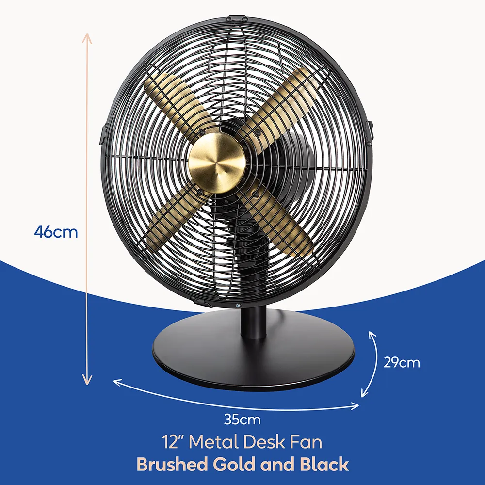 Russell Hobbs RHMDF1201BG 12” Metal Desk Fan in Brushed Gold and Black