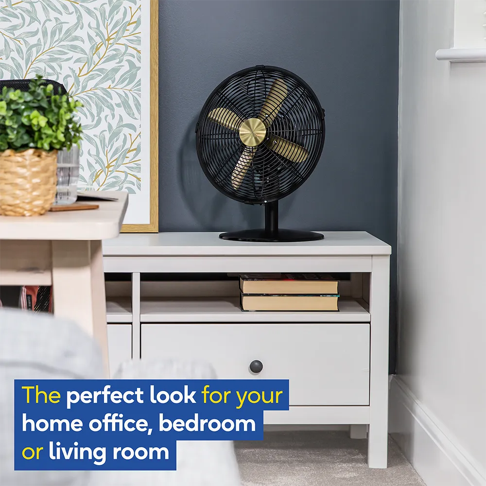 Russell Hobbs RHMDF1201BG 12” Metal Desk Fan in Brushed Gold and Black