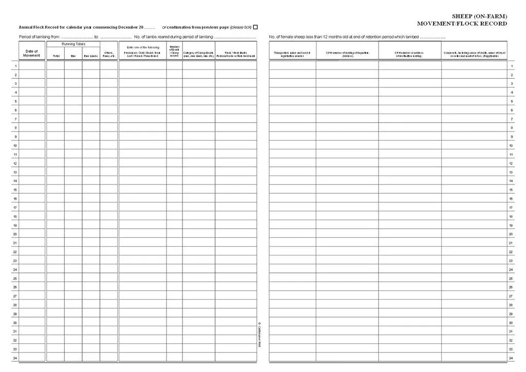 Sheep Movement Book - Holding/Flock Register for Sheep/Goats A4