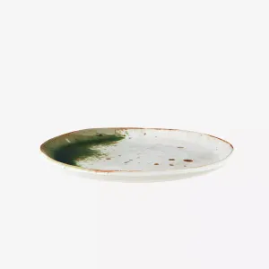 Stoneware Lunch Plate - White, Green & Natural
